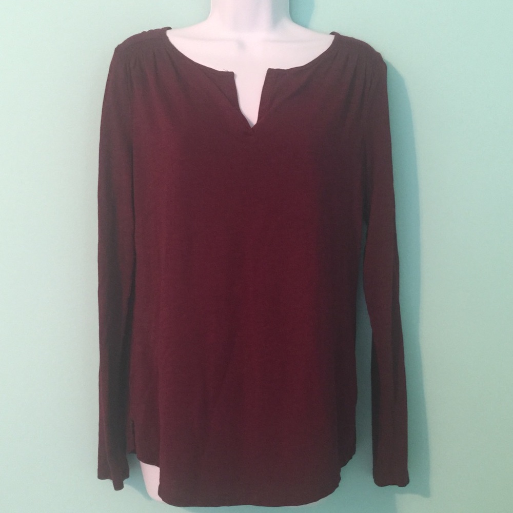 LOFT By Ann Taylor Split-Neck Long Sleeve Top